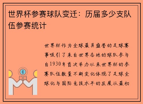 世界杯参赛球队变迁：历届多少支队伍参赛统计